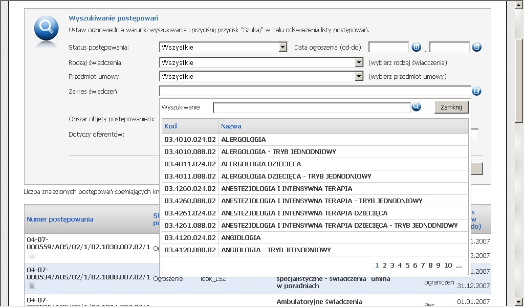 PORTAL KONKURSOWY 78 Mamy możliwość wyboru postępowania z listy wg parametrów spełniających warunki określone w filtrach.