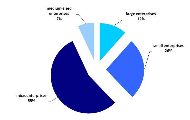 Source: Own elaboration based on KSI SIMIK 07-13 (as of 31/12/11) Considering the size of enterprises involved in the implementation of the projects, the largest share was held by