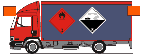 Oznakowanie pojazdów przewożących towary niebezpieczne samochód z kontenerem zawierającym materiały niebezpieczne: