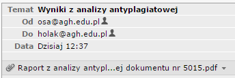 Przetwrzenie dkumentu w systemie kńczy się wygenerwaniem raprtu w frmacie pdf, który jest autmatycznie przesyłany na adres