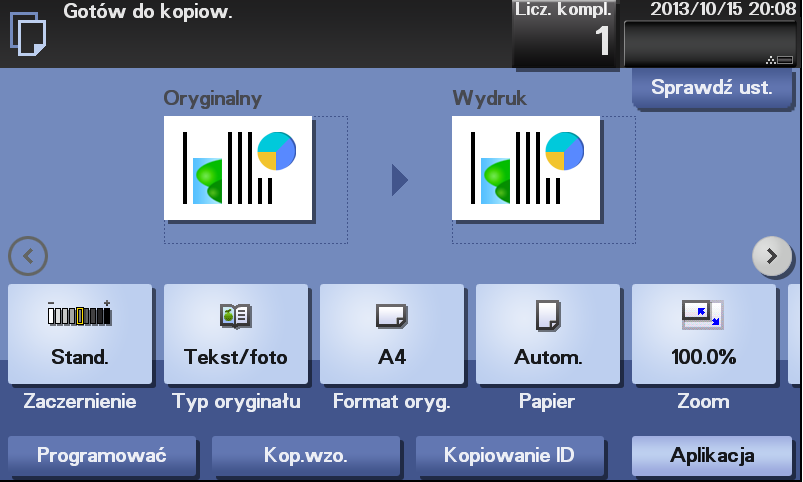 5.4 Korzystanie z funkcji kopiowania 5 5.4 Korzystanie z funkcji kopiowania 5.4.1 Sposób kopiowania 1 Załadować oryginał. 2 Dotknąć [KOPIA].