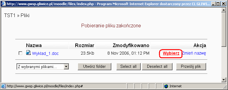 Gliwicka Wyższa Szkoła Przedsiębiorczości 10 kliknąć na odnośnik wybierz (rysunek 19) dostępny na stronie, która została otwarta po wysłaniu pliku.