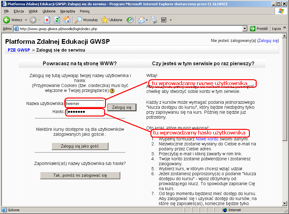 Gliwicka Wyższa Szkoła Przedsiębiorczości 2 Rysunek 2 Na stronie logowania (rysunek 3) należy wprowadzić nazwę użytkownika oraz hasło.