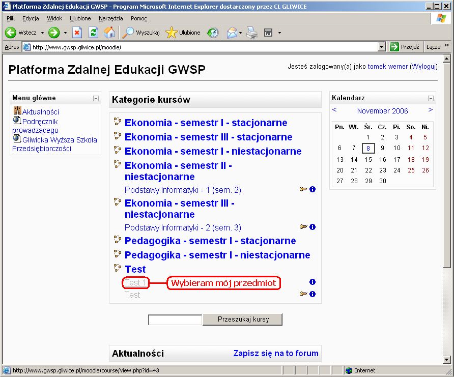 Gliwicka Wyższa Szkoła Przedsiębiorczości 6 Kursy Każda osoba prowadząca zajęcia w GWSP została przypisana do kursu.