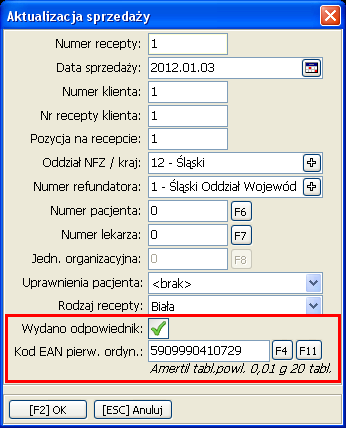 Rys. 11. APW11 Sprzedaż Wybór odpowiednika Informacja, że wydano odpowiednik widoczna jest w oknie Aktualizacja sprzedaży (klawisz A) w poprawie sprzedaży. Rys.12.