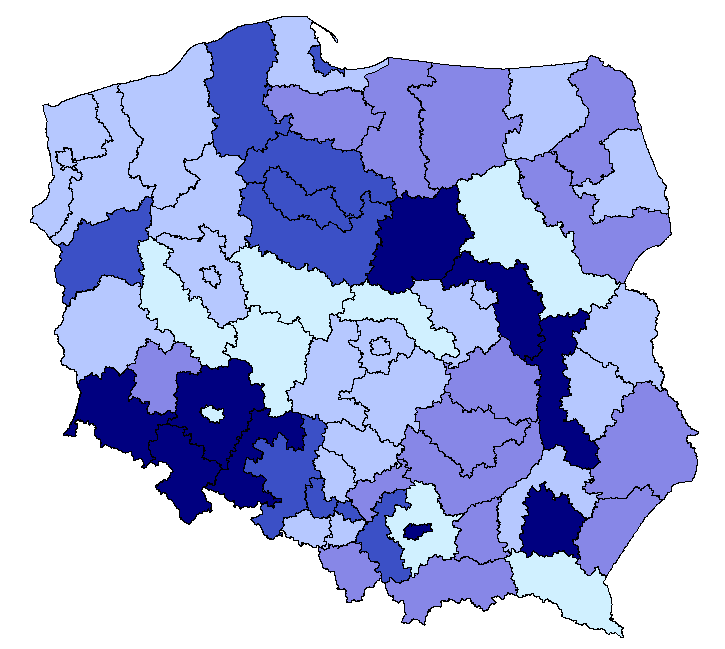 Liczba pacjentów zakładów długoterminowej opieki zdrowotnej objętych opieką w ciągu roku na 10 tys.