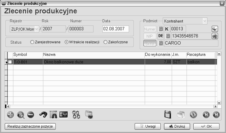 4. Zlecenia produkcyjne. System umożliwia nam obsługę wielopoziomowych zleceń produkcyjnych.