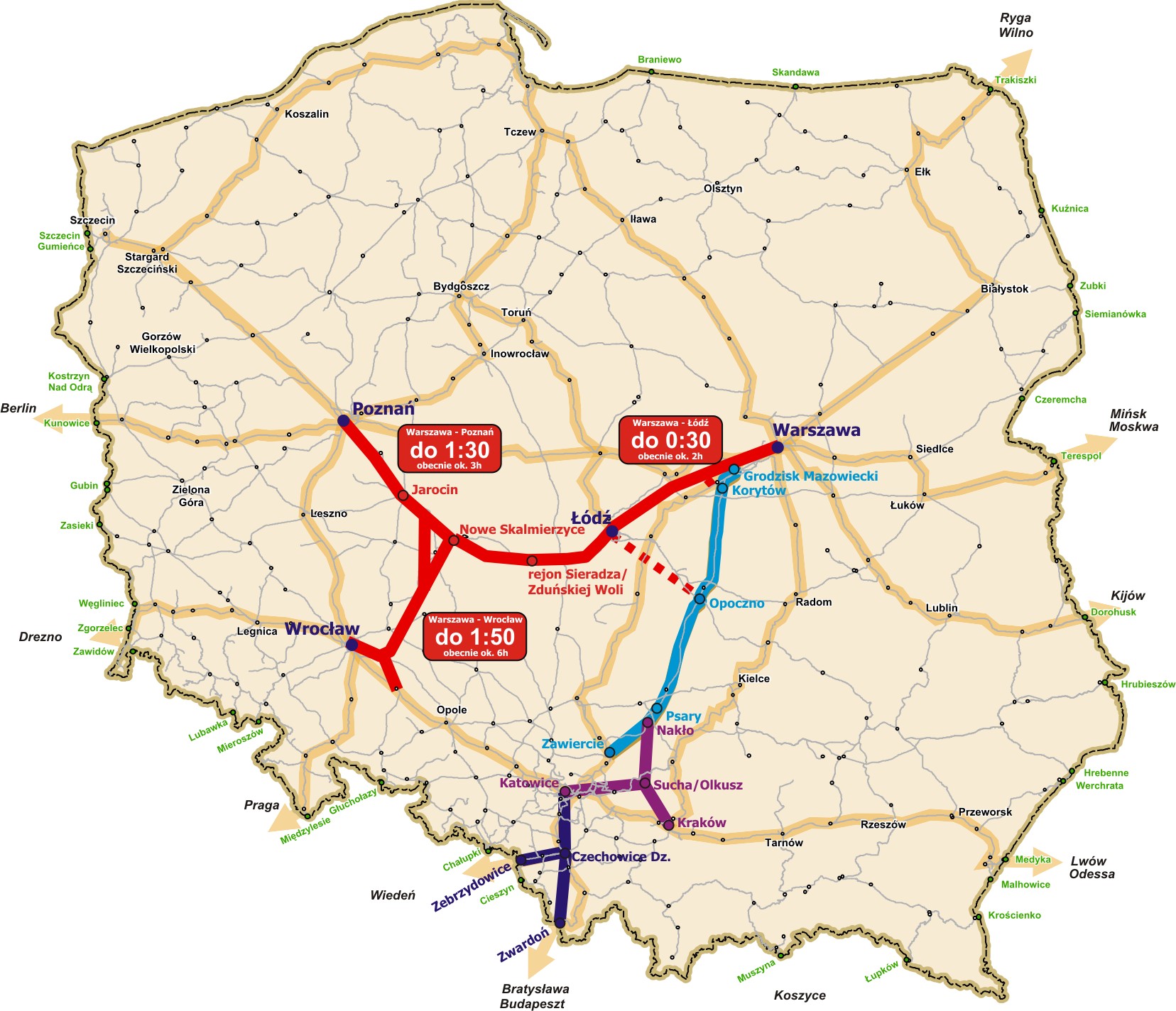 Warszawa Łódź Poznań/Wrocław nowa linia kolejowa budowana od podstaw Założone