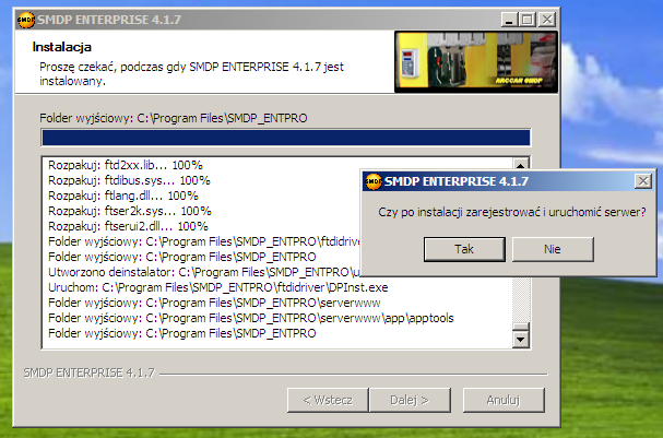 Po zakończeniu kopiowania plików instalator zapyta
