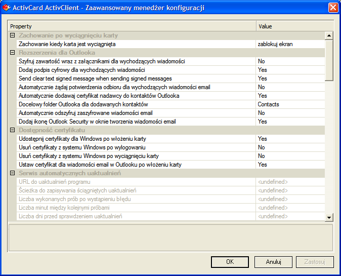 ROZDZIAŁ 4: ZARZĄDZANIE PROGRAMEM ACTIVCLIENT Konfigurowanie programu ActivClient 2. Zaznacz ustawienia, które chcesz zmienić i wybierz odpowiednie wartości. 3.