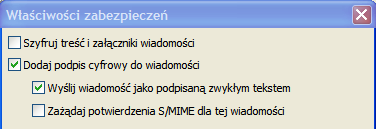 ROZDZIAŁ 5: UŻYWANIE CERTYFIKATÓW CYFROWYCH Wysyłanie zaszyfrowanej wiadomości 3. Wybierz opcję Szyfruj treść i załączniki wiadomości. 4. Kliknij OK. 5. Dokończ i wyślij wiadomość.