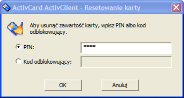 ROZDZIAŁ 2: ZARZĄDZANIE KARTĄ Resetowanie karty Resetowanie karty Resetowanie karty powoduje usunięcie wszystkich przechowywanych na niej danych, w tym także certyfikatów.