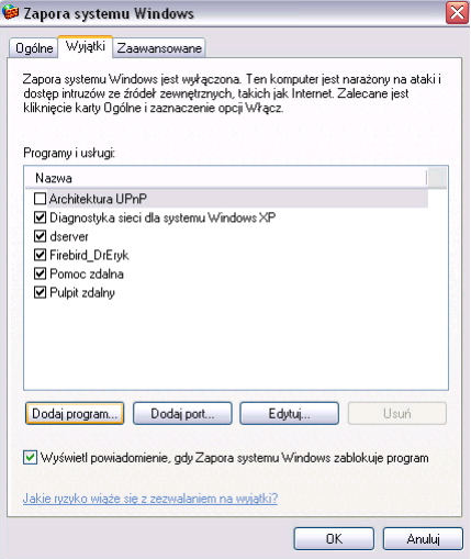 zapory sieciowej systemu Windows na SERWERZE i ewentualne dodanie wyjątku.