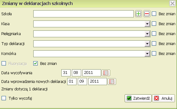 Zmiany w deklaracjach szkolnych Wprowadzanie zmian w deklaracjach szkolnych odbywa się poprzez wybranie opcji Zmiany w deklaracjach Pojawi się okno: Wyszukanie odpowiedniej deklaracji ułatwia opcja