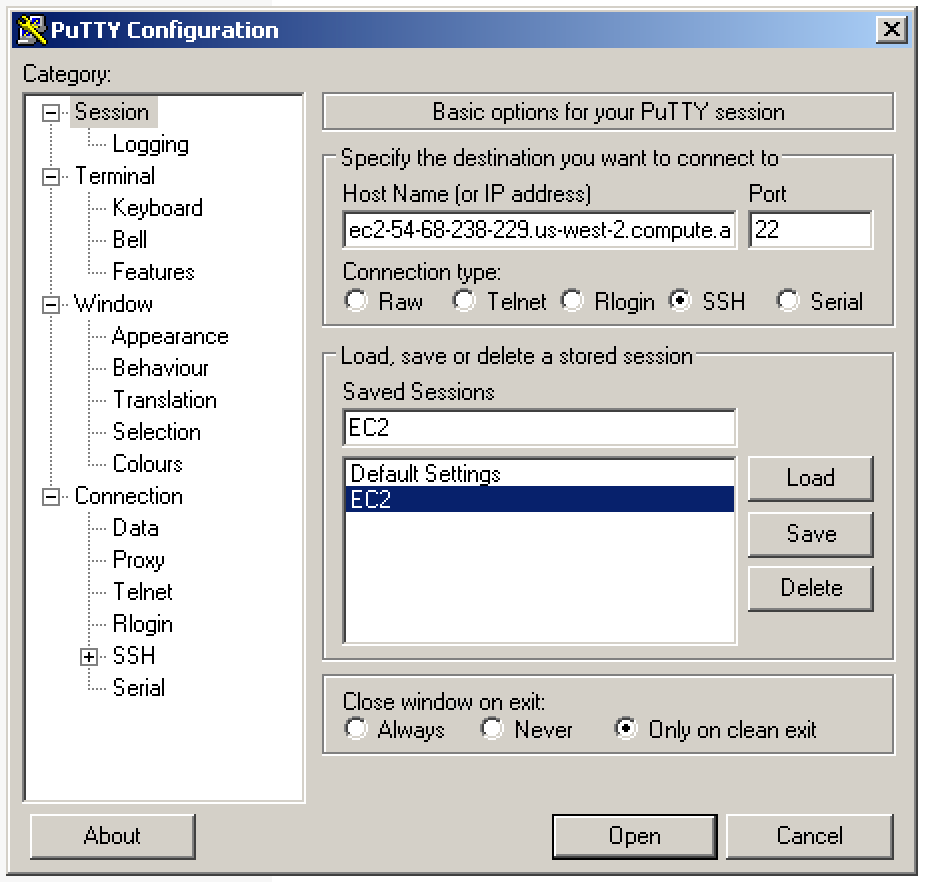 Połączenie z instancją przez SSH Potrzebne oprogramowanie (Java i Tomcat) zainstalujemy logując się do uruchomionej instancji przez SSH popularny klient dla systemów MS Windows to PuTTY.