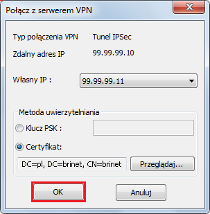 3. Zainicjowanie połączenia Wybierz odpowiedni profil a następnie kliknij przycisk Aktywuj.