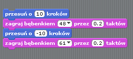 3 i zatancz Dodaj kolejny bloczek rusz się o kroków. Kliknij na okienko wewnątrz bloku i wpisz znak minus przed liczbą.