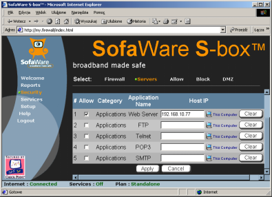 Konfiguracja Firewall 1. Ustalamy poziom bezpieczeństwa sieci (zalecany poziom średni Med lub wysoki High). 2.