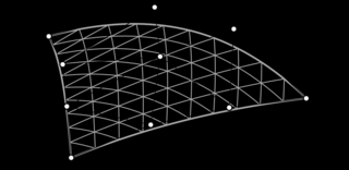 Rys. Trójkątny płat Béziera i jego siatka kontrolna Płaty Béziera w praktyce Bicubic_patch jest zakrzywioną powierzchnią 3D utworzoną z siatki trójkątów.