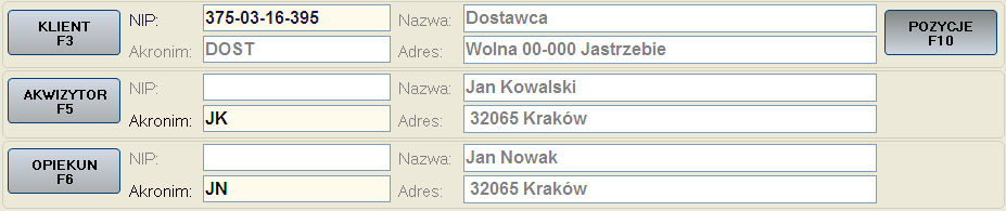 klawisza F3 z klawiatury, lub wprowadzeniu w pole: NIP, jego numeru NIP lub akronimu.