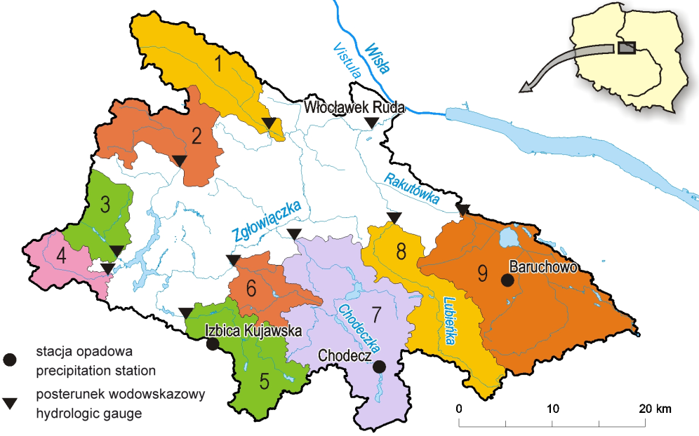 5 Rys. 2. Rozmieszczenie sieci pomiarowej w zlewni Zgłowiączki.
