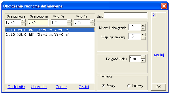 ABC wersja 6.2 Po naciśnięciu przycisku [OK] program przechodzi do wyboru toru jazdy. Dla obcią- Ŝeń kolejowych zadaje się tylko tory proste i w zadaniu moŝna przyjąć tylko jeden przejazd.