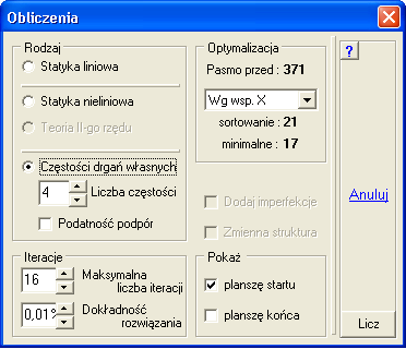 Modelowanie płyt 43. Obliczenia dynamiczne W programie ABC moŝna przeprowadzić obliczenia dynamiczne. Obejmują one wyznaczenie zadanej liczby najniŝszych częstości i postaci drgań własnych.