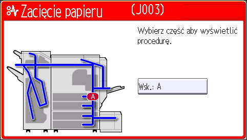 Wyjmowanie zaciętego papieru Wewnątrz finiszera lub wewnątrz przedniej pokrywy znajdują się naklejki opisujące sposób usuwania zaciętego papieru.