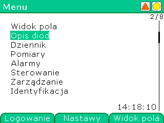 3.2. Menu Do poruszania się po menu urządzenia służą przyciski, oraz,. Aby przejść do określonego miejsca w menu należy nawigować kursorem na żądany wiersz menu za pomocą,. Do potwierdzenia, tj.