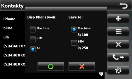 Phone contacts settings (1) Selection which contacts wil be deisplayed on the list.