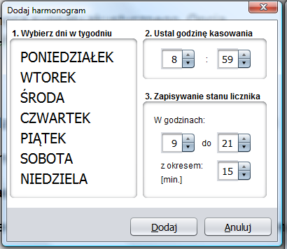 4.3. Zapisuj zdarzenia W tym polu użytkownik zaznacza jakie zdarzenia mają zostać zapisane w pamięci licznika.