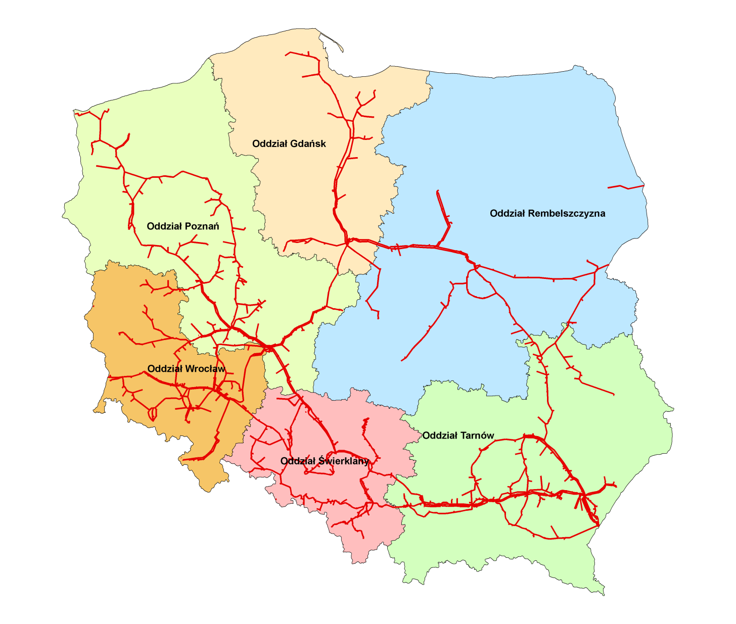 Mapa systemu przesyłowego Sieć przesyłowa użytkowana przez GAZ-SYSTEM S.A. (stan na 31.12.2013 r.