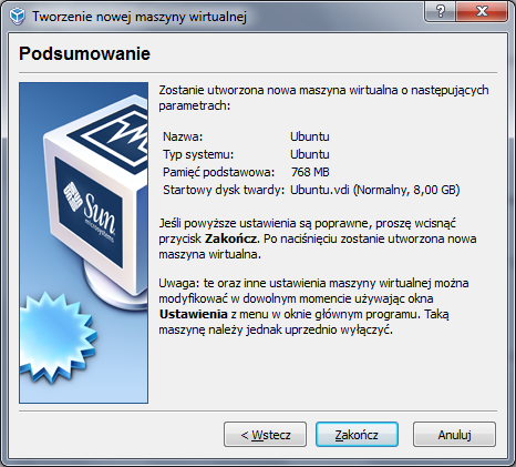 3.6.3 W następnym oknie wybieramy w jakim miejscu ma się znajdować w/w plik oraz jaki jest jego maksymalny rozmiar. Domyślne 8GB powinno wystarczyć.