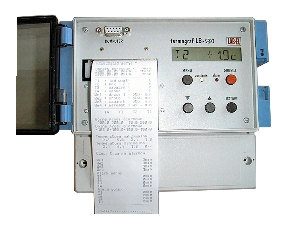 ELEKTRONIKA LABORATORYJNA Sp. J. 05-816 Reguły, ul. Herbaciana 9 Tel.: (022) 753 61 30 Fax: (022) 753 61 35 e-mail: info@label.pl http://www.label.pl Termograf LB-530 wersja 1.