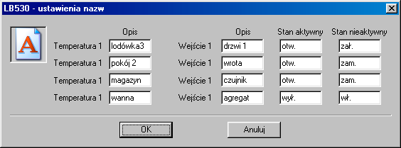 4.11.2 Ustawienia rejestratora. Wybierając z menu Urządzenia -> LB-530 -> ustawienia panelu, otwiera się okno dające możliwość wprowadzenia najważniejszych ustawień LB-530.