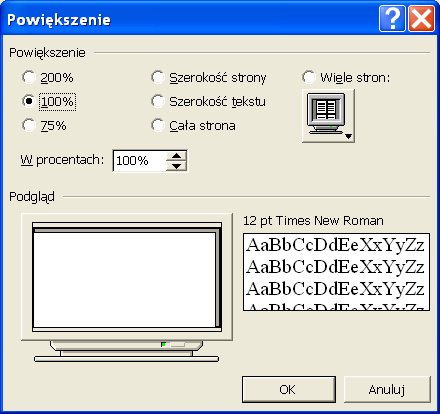 156 Część II Microsoft Word XP Rzeczywisty rozmiar dokumentu Obszar, jaki zajmuje tekst na ekranie, niekoniecznie odpowiada temu, jaki zajmie on podczas wydruku.