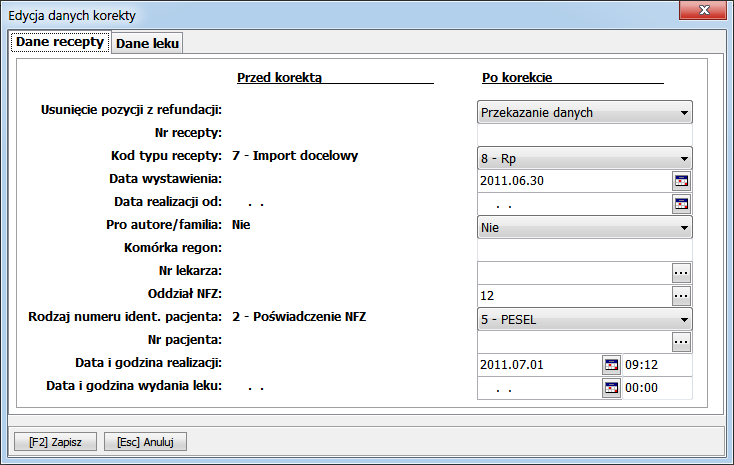 Rysunek 7. EDYCJA ZESTAWIENIA REFUNDACYJNEGO W przypadku wystąpienia nieprawidłowości w raporcie, zostaną one wyróżnione czerwonym kolorem.