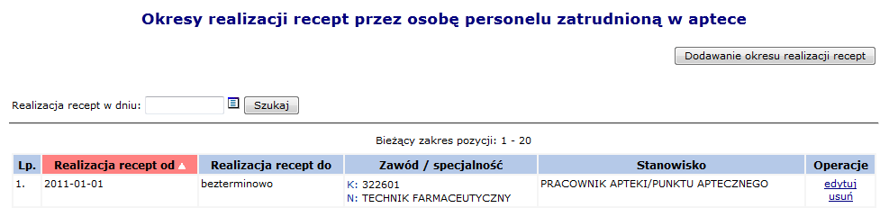 Okres realizacji recept w ramach umowy do (opcjonalnie) Operator systemu może także skorzystać z opcji, która umożliwia automatyczne uzupełnienie personelu we wniosku, na podstawie ewidencji