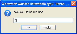 W pasku adresu przeglądarki FireFox 3.5.x wpisujemy about:config Zostanie wyświetlony komunikat: Grozi utratą gwarancji! Należy wybrać przycisk: Zachowam ostrożność, obiecuję!