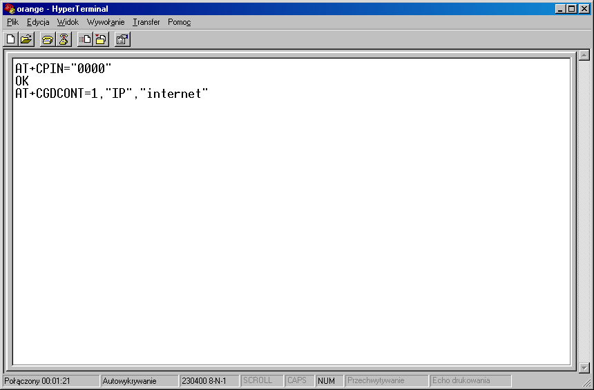 Nawiązywanie połączenia z Internetem Po wykonaniu powyższych czynności, połączenie HyperTeminal należy zamknąć.
