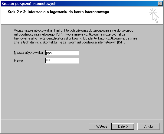 Przygotowanie połączenia telefonicznego W kolejnym oknie należy wybrać ręczną konfigurację połączenia: Wybrać połączenie