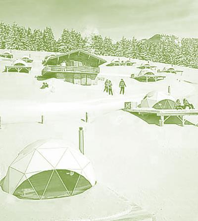 CAMP DOMES MOBILNE CAMP DOME FLOOR AREA : 12 m2 DIAMETER : 4 m HEIGHT : 2 m COVER SURFACE : 25 m2
