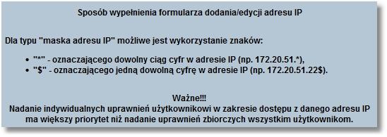 Adres IP od do - pola prezentowane po wyborze filtru: przedział adresów IP, należy podać w polach