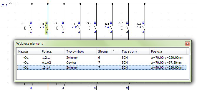 Odsyłacze między stronami Zaznacz jeden z symboli stycznika (np. styk pomocniczy dla stycznika -Q1 na stronie 7.