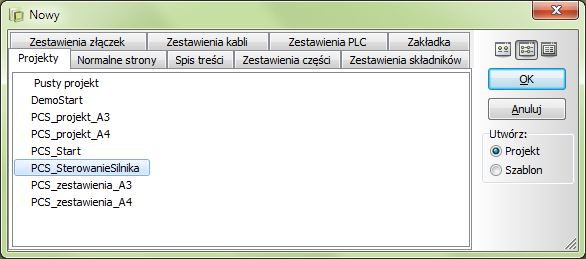 Utworzenie nowego projektu UTWORZENIE NOWEGO PROJEKTU Rozpocznij pracę od utworzenia nowego projektu. Jeżeli masz otwarte jakieś projekty, zamknij je najpierw wybierając Plik => Zamknij.