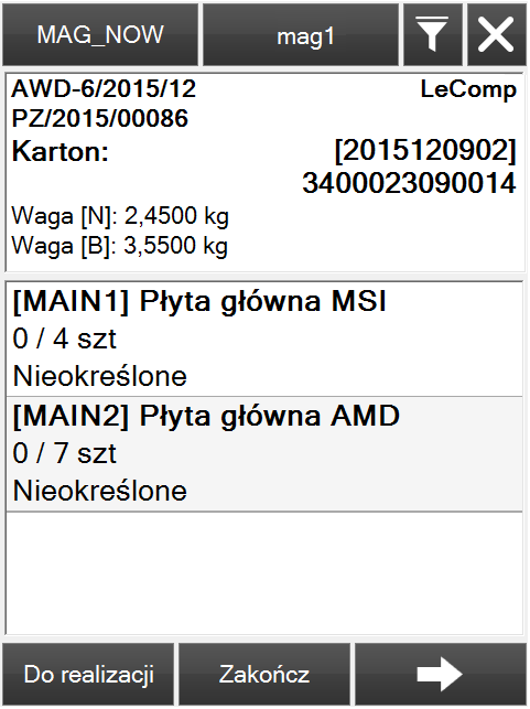 Rys. 35 Opakowanie zdefiniowane na dokumencie PZ w Comarch ERP Altum Rys.