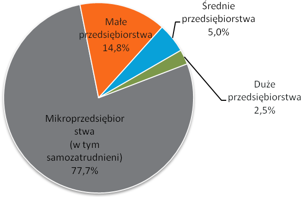 Rys. 69 Struktur przedsiębiorstw objętych wsprciem w Priorytecie II (%) Źródło: oprcownie włsne n podstwie sprwozdni okresowego z Priorytetu II (wg stnu n 31/12/13) Relizcj celów strtegii Europ 2020