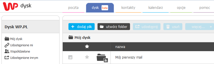 Dzięki temu zespół miał ułatwiony dostęp do gromadzonych dokumentów (w szkole i w domu). Nasza Pani utworzyła folder na dysku WP Poczta i udostępniła go nam.