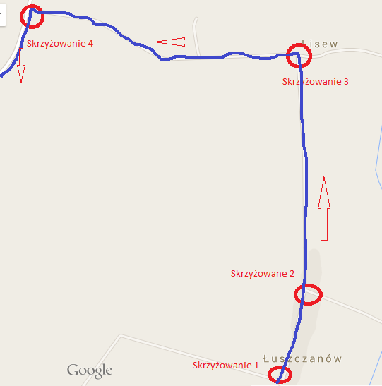 Miejscowość Łuszczanów Rysunek 6. Trasa biegu Łuszczanów/Lisew Skrzyżowanie nr 1 ul. Długa / ul.