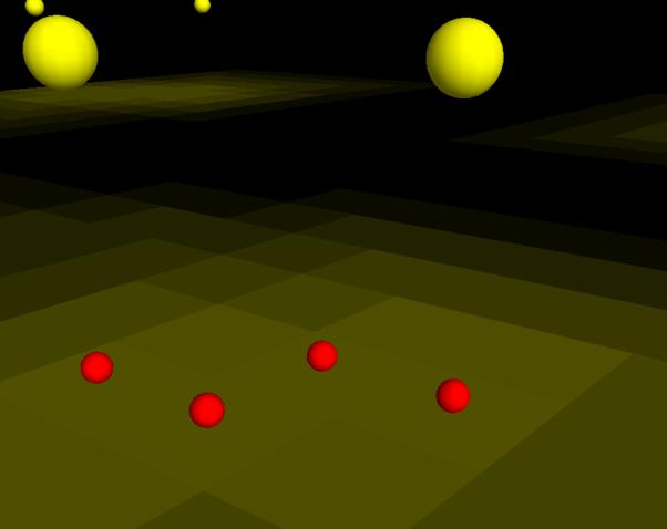 c) Program znajduje najlepiej oświetlony kwadrat i zaznacza go czerwoną kulką o promieniu 0,1m na środku tego kwadratu.